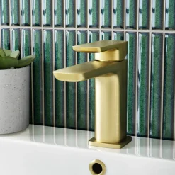 Emily Complete Brushed Brass Bathroom Suite with 1700mm L Shaped Shower Bath & Rimless Toilet