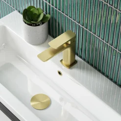 Emily Complete Brushed Brass Bathroom Suite with 1700mm L Shaped Shower Bath & Rimless Toilet