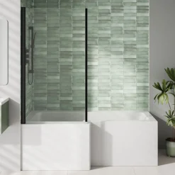 Emily Complete Matt Black Bathroom Suite with 1700mm L Shaped Shower Bath & Rimless Toilet
