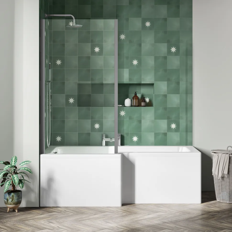 Emily Complete Modern Bathroom Suite with 1700mm L Shaped Shower Bath & Rimless Toilet
