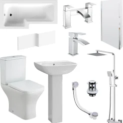 Emily Complete Modern Bathroom Suite with 1700mm L Shaped Shower Bath & Rimless Toilet