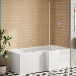 Emily Complete Modern Bathroom Suite with 1700mm L Shaped Shower Bath & Rimless Toilet