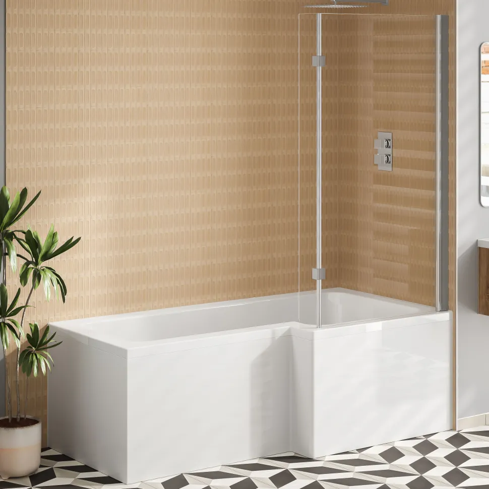 Emily Complete Modern Bathroom Suite with 1700mm L Shaped Shower Bath & Rimless Toilet