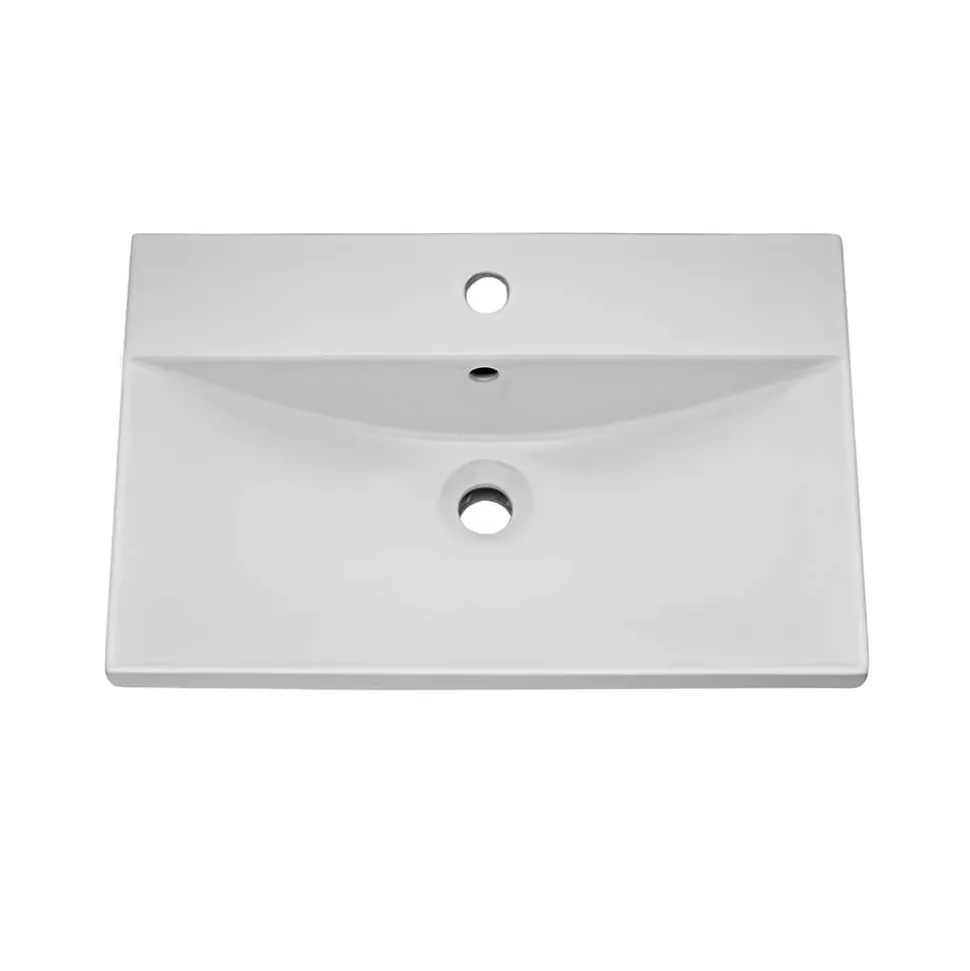 Emily Gloss White Wall Mounted 2 Drawer Vanity Unit, Thin-Edged Basin, Brushed Brass Handles & Overflow