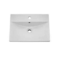 Emily Gloss White Wall Mounted 2 Drawer Vanity Unit, Thin-Edged Basin, Brushed Brass Handles & Overflow