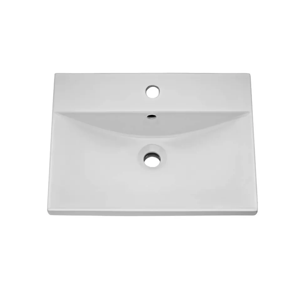 Emily Gloss White Wall Mounted 2 Drawer Vanity Unit, Thin-Edged Basin, Brushed Brass Handles & Overflow
