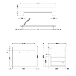 Emily Gloss White Wall Mounted 1 Drawer Vanity Unit and Countertop with Matt Black Handle