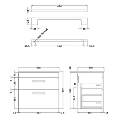 Emily Gloss White Wall Mounted 2 Drawer Vanity Unit and Countertop with Brushed Brass Handles