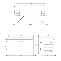 Emily Gloss White Wall Mounted 2 Drawer Vanity Unit and Countertop with Brushed Brass Handles