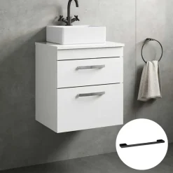 Emily Gloss White Wall Mounted 2 Drawer Vanity Unit and Countertop with Matt Black Handles
