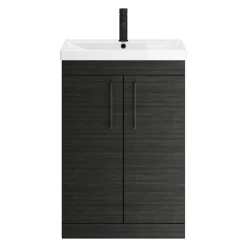 Emily Hacienda Black Floorstanding 2 Door Vanity Unit, Thin-Edged Basin, Matt Black Handles & Overflow