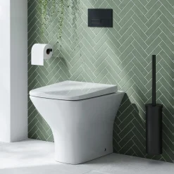 Emily Matt Black L Shaped Shower Bath Suite with Rimless Back to Wall Toilet & 1700mm Bath