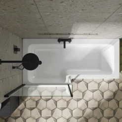 Emily Matt Black Shower Bath Suite with 1700mm L Shaped Bath & Rimless Toilet