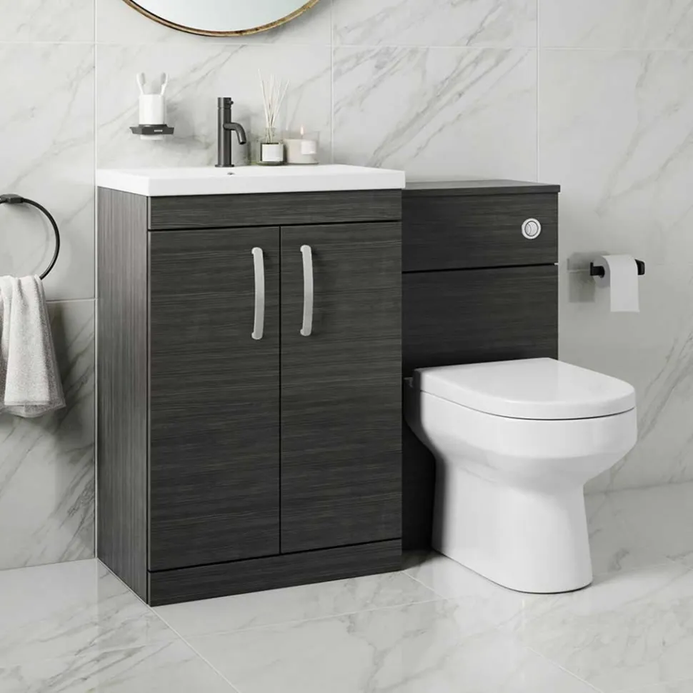 Emily 1100mm Combination Bathroom Toilet & 2 Door Sink Unit - Hacienda Black