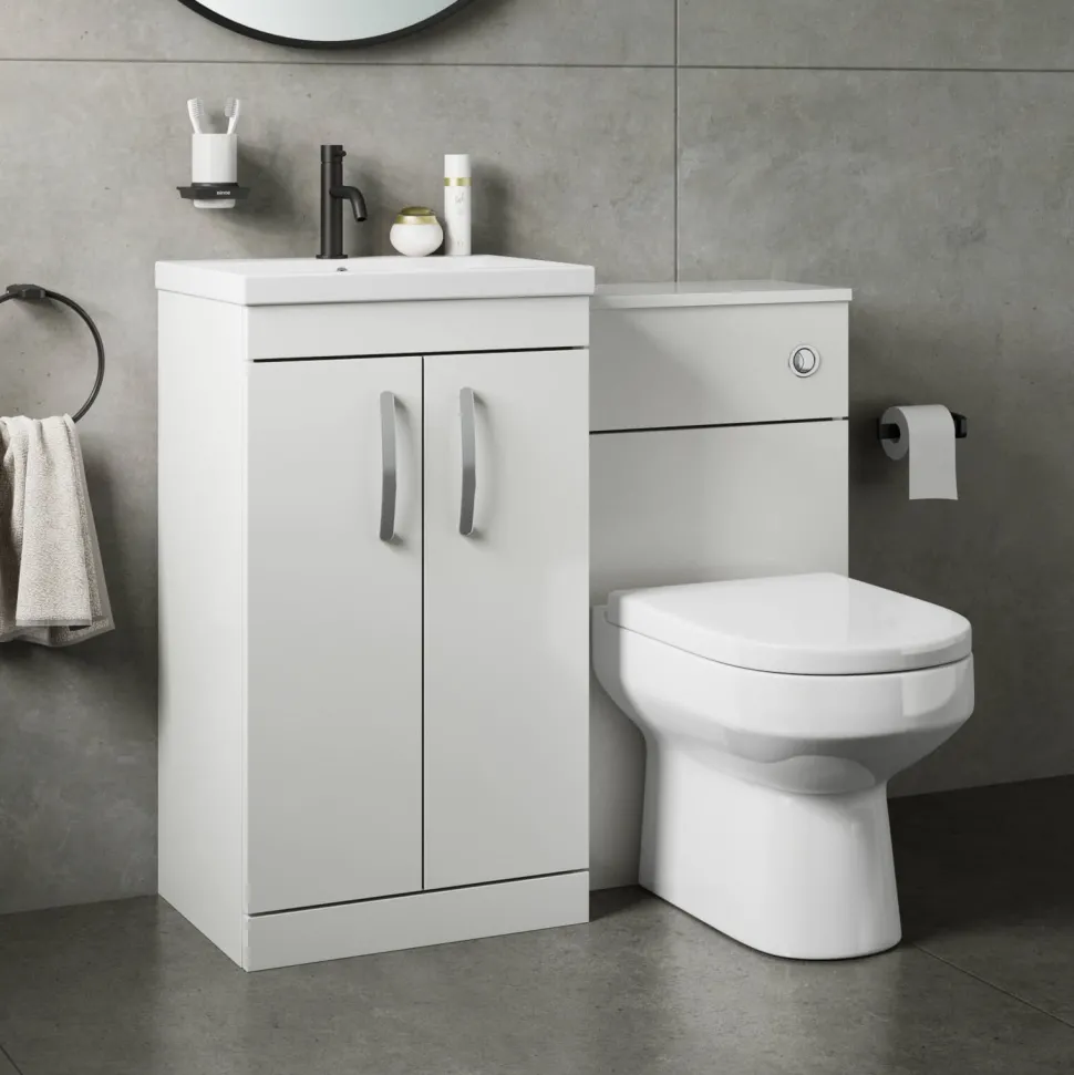Emily 1000mm Combination Bathroom Toilet & 2 Door Sink Unit - Gloss White