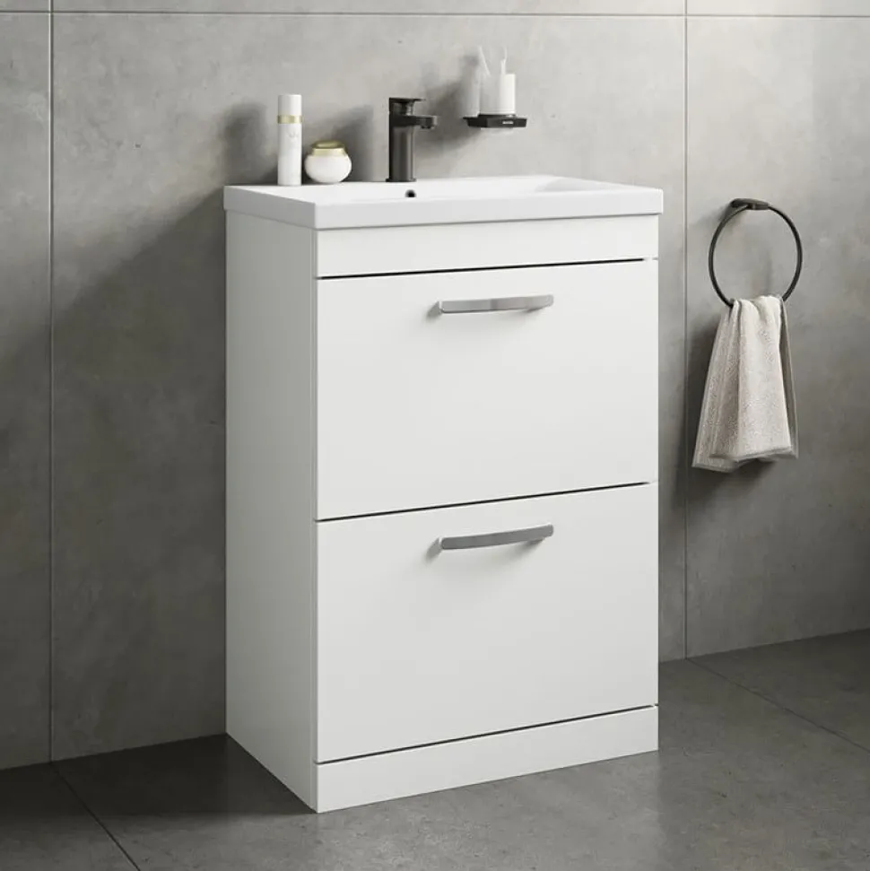 Emily 1100mm Combination Bathroom Toilet & 2 Drawer Sink Unit - Gloss White