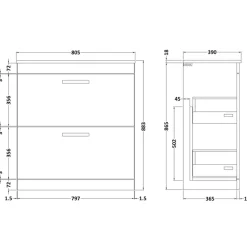 Emily 800mm Floorstanding 2 Drawer Vanity Unit and Countertop