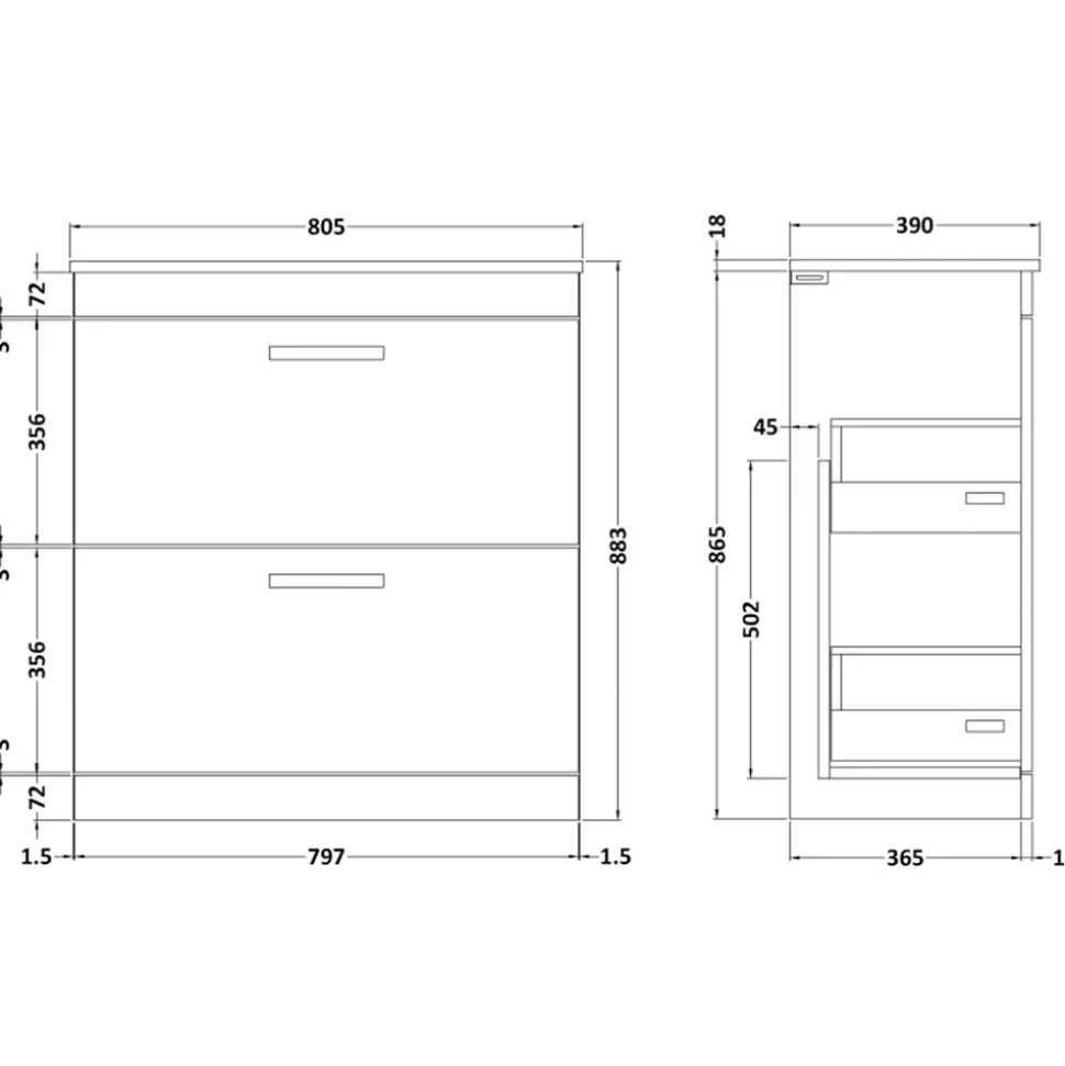 Emily 800mm Floorstanding 2 Drawer Vanity Unit and Countertop