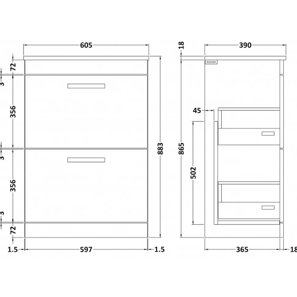 Emily 600mm Floorstanding 2 Drawer Vanity Unit & Basin Options
