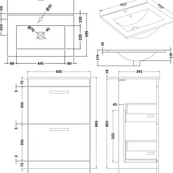 Emily 600mm Floorstanding 2 Drawer Vanity Unit & Basin Options
