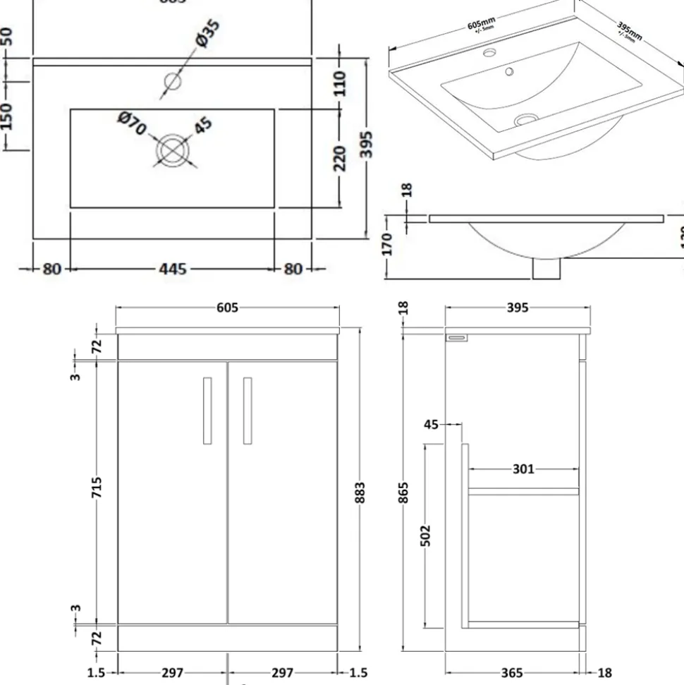 Emily 600mm Floorstanding Vanity Unit & Basin Options