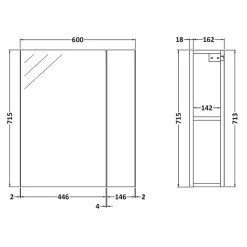 Emily 600mm Mirror Cabinet with Offset Door