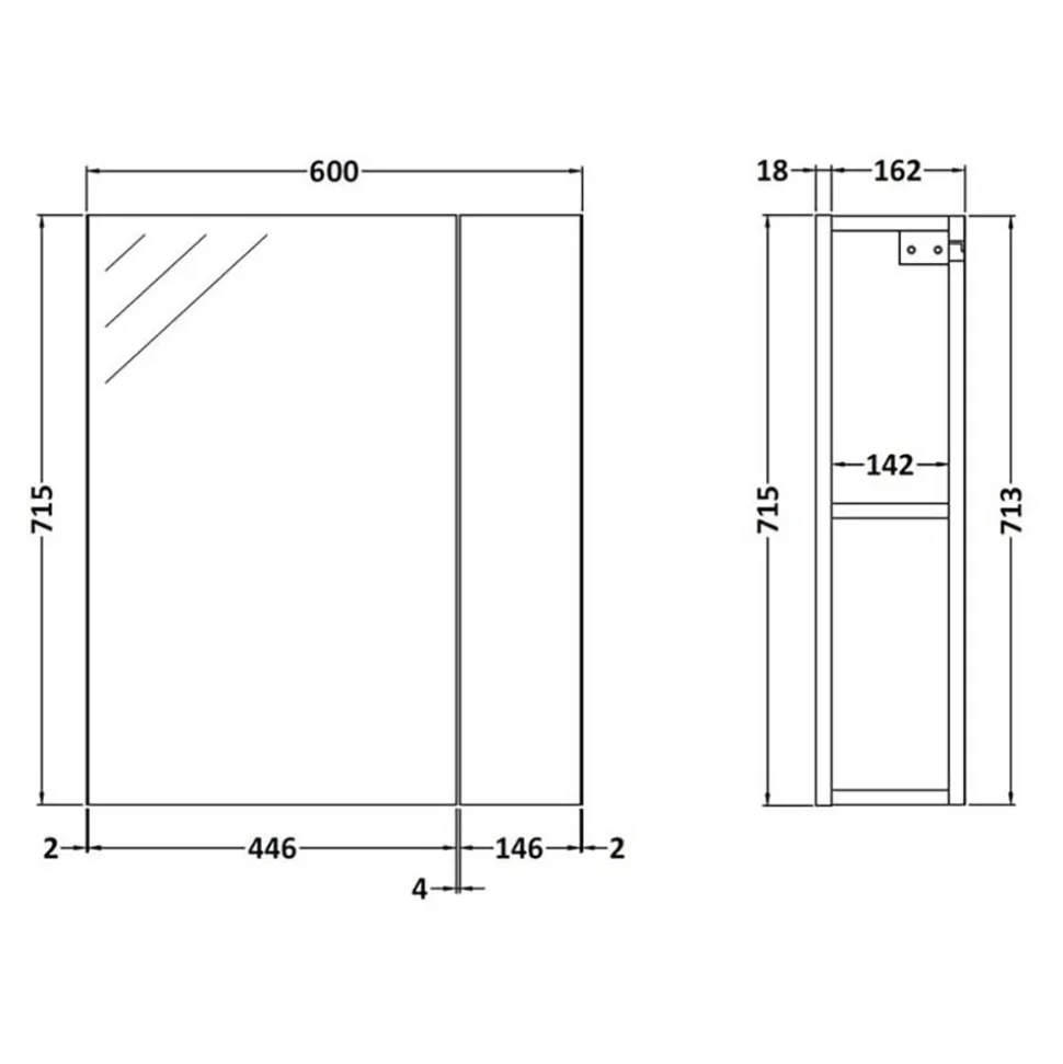 Emily 600mm Mirror Cabinet with Offset Door