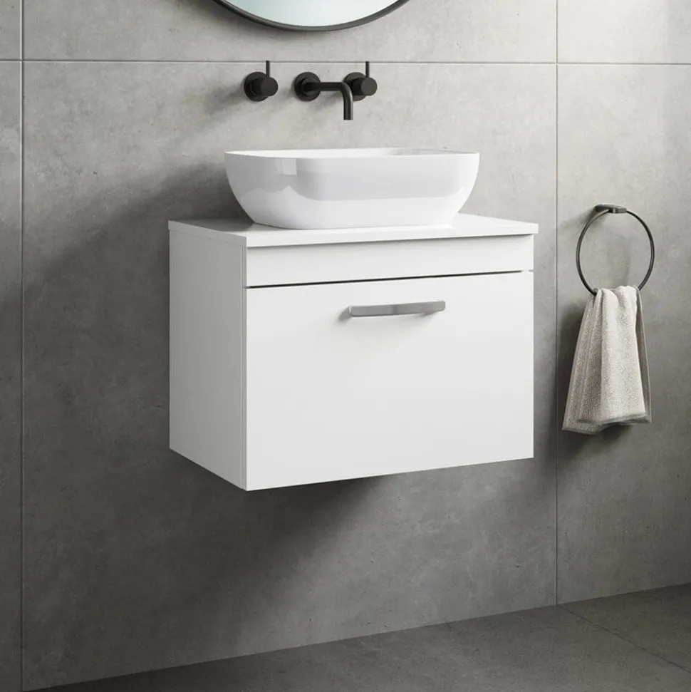 Emily 600mm Wall Mounted 1 Drawer Vanity Unit and Countertop