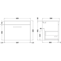 Emily 600mm Wall Mounted 1 Drawer Vanity Unit and Countertop