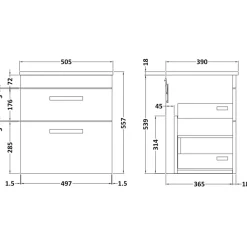 Emily 500mm Wall Mounted 2 Drawer Vanity Unit and Countertop