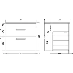 Emily 600mm Wall Mounted 2 Drawer Vanity Unit & Basin Options