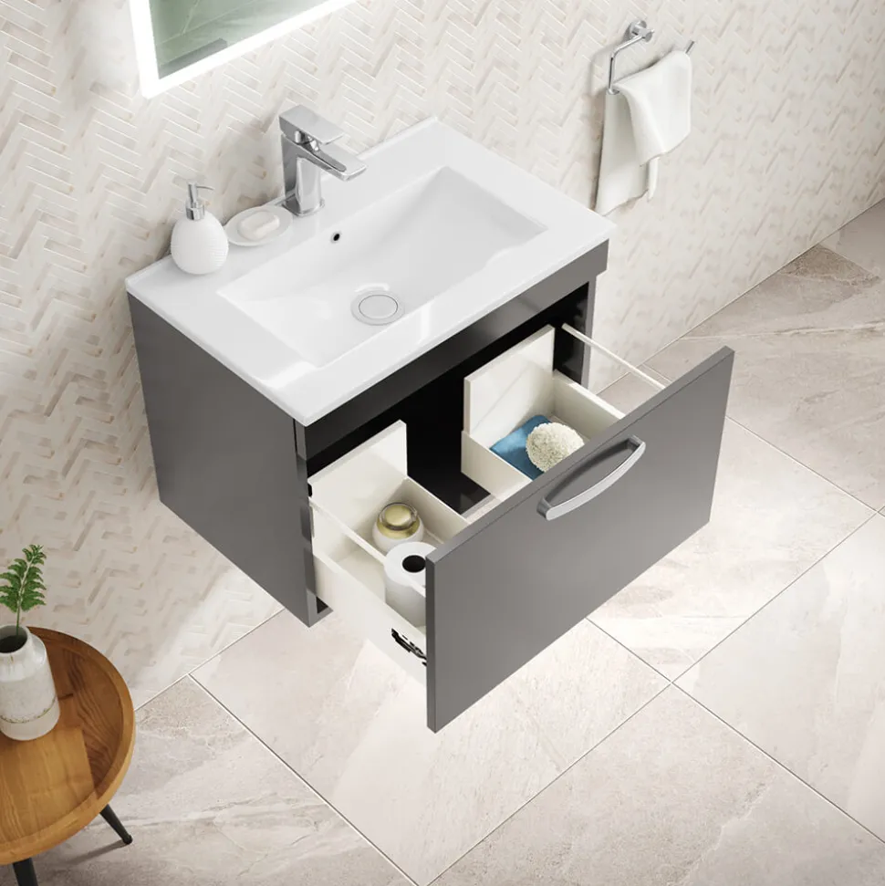 Emily 600mm Wall Mounted 1 Drawer Vanity Unit & Basin Options