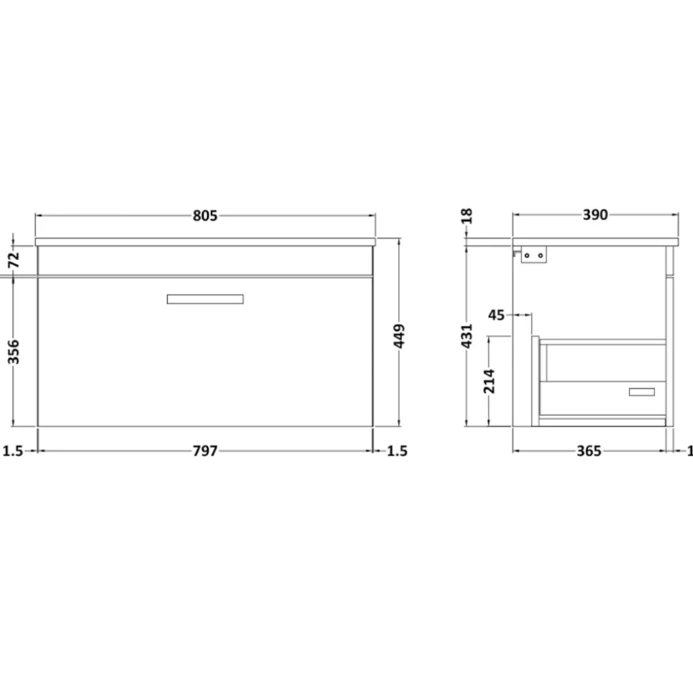 Emily 800mm Wall Mounted 1 Drawer Vanity Unit & Basin Options