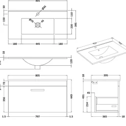 Emily 800mm Wall Mounted 1 Drawer Vanity Unit & Basin Options