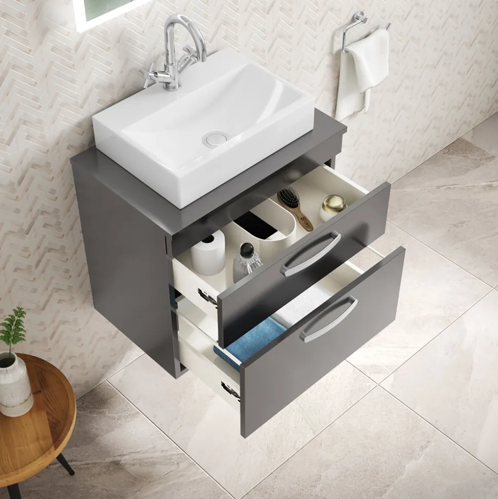 Emily 600mm Wall Mounted 2 Drawer Vanity Unit and Countertop