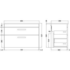Emily 800mm Wall Mounted 2 Drawer Vanity Unit & Basin Options