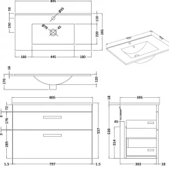 Emily 800mm Wall Mounted 2 Drawer Vanity Unit & Basin Options