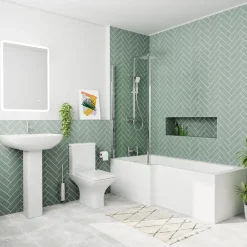 Emily Modern Shower Bath Suite with 1700mm L Shaped Bath & Rimless Toilet