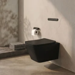 Emily Rimless Square Wall Hung Toilet & Slim Soft Close Seat - Matt Black