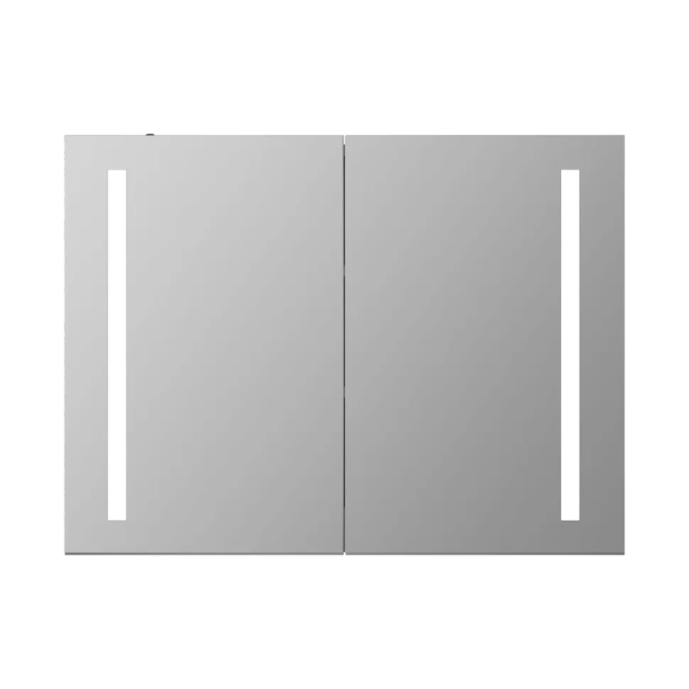 Erin Aluminium Double Door LED Bathroom Mirror Cabinet with Demister Pad & Shaver Socket - 800 x 600mm