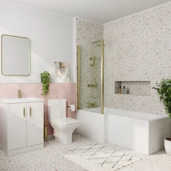 Erin Brushed Brass Shower Bath Suite with 1700mm L Shaped Bath & Rimless Toilet