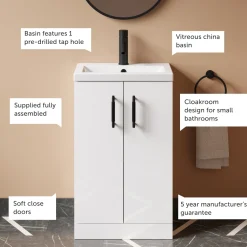 Erin Compact 500mm Floorstanding Cloakroom Vanity Unit & Basin