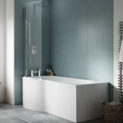 Erin Complete Bathroom Suite with 1700mm P Shaped Shower Bath & Rimless Toilet