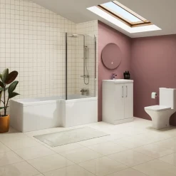 Erin Complete Bathroom Suite with 1700mm L Shaped Shower Bath & Rimless Toilet
