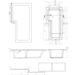 Erin Complete Bathroom Suite with 1700mm L Shaped Shower Bath & Rimless Toilet
