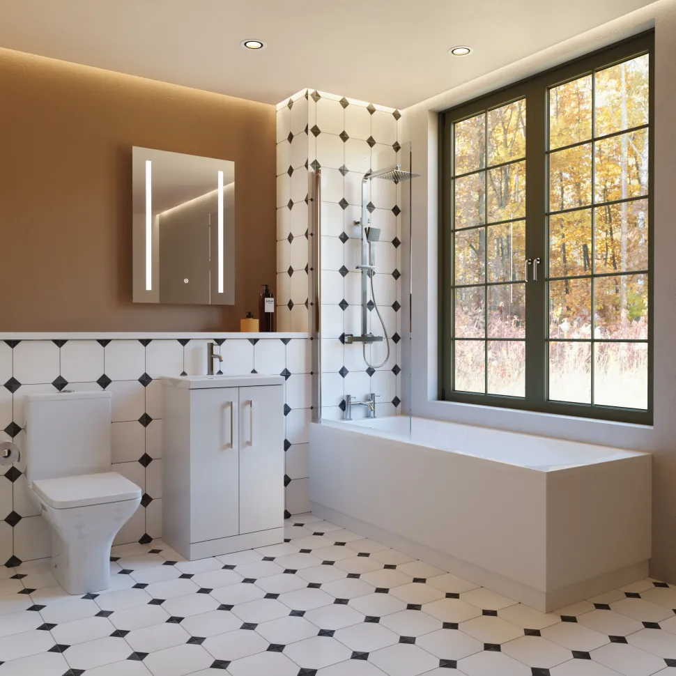 Erin Complete Modern Bathroom Suite with 1700mm Shower Bath & Rimless Toilet