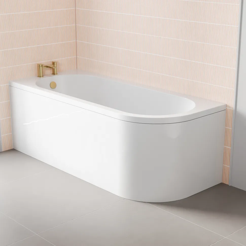 Erin Matt Black Shower Bath Suite with 1700mm J Shaped Bath & Rimless Toilet
