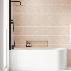 Erin Matt Black Shower Bath Suite with 1700mm J Shaped Bath & Rimless Toilet