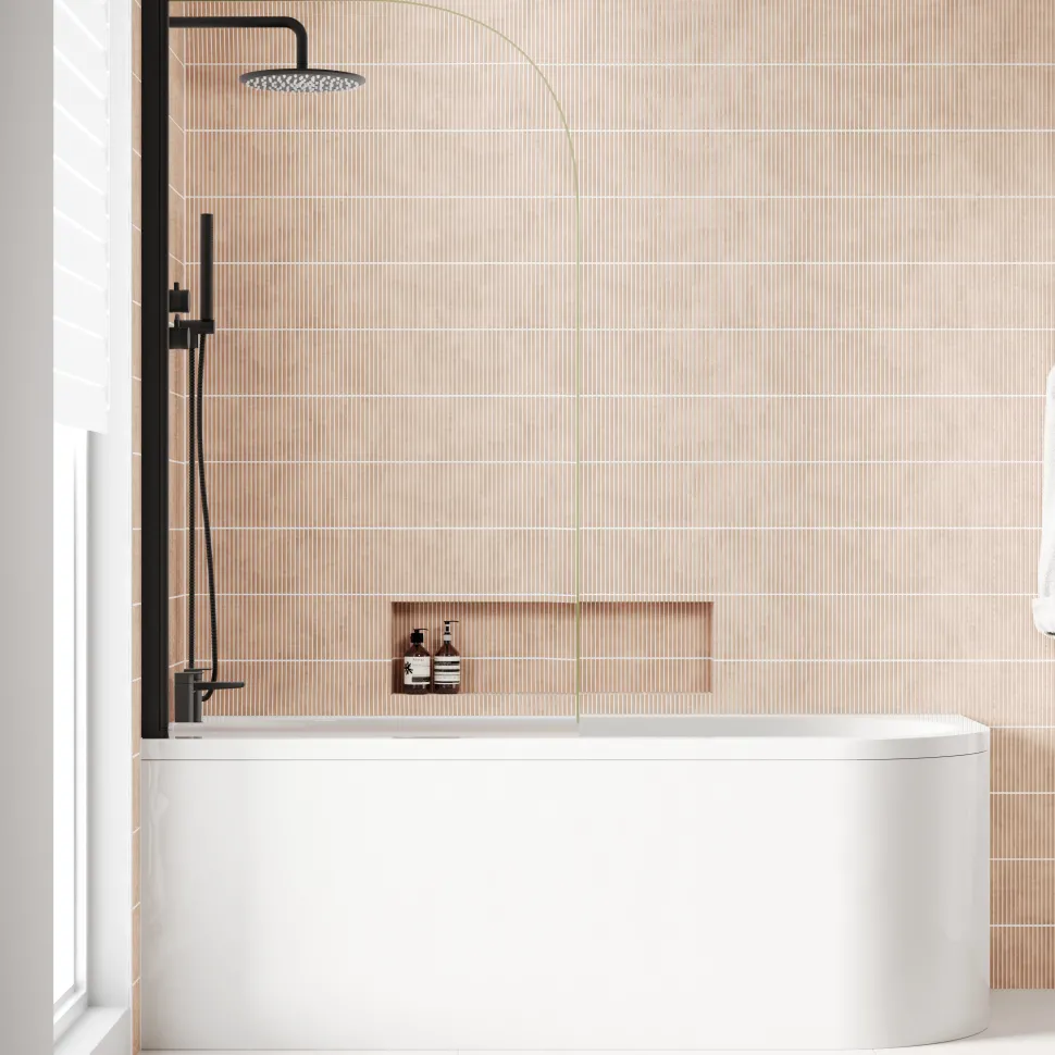 Erin Matt Black Shower Bath Suite with 1700mm J Shaped Bath & Rimless Toilet