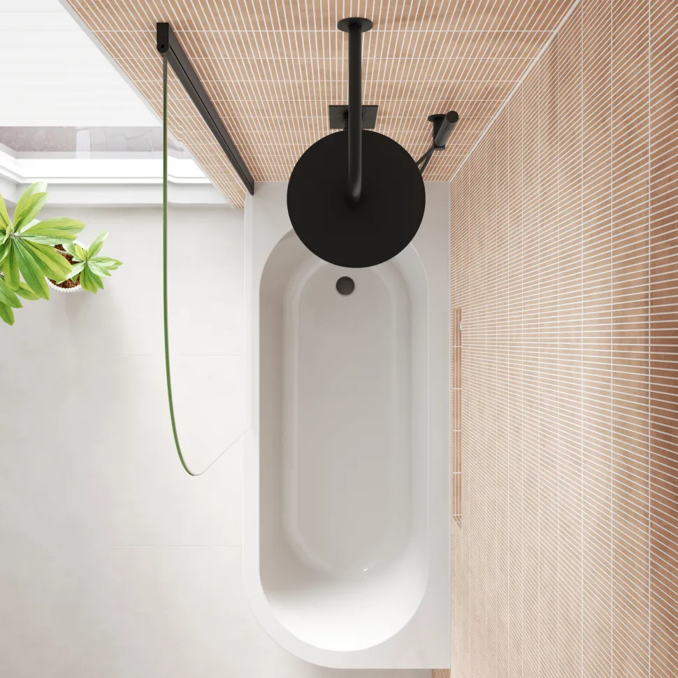 Erin Matt Black Shower Bath Suite with 1700mm J Shaped Bath & Rimless Toilet